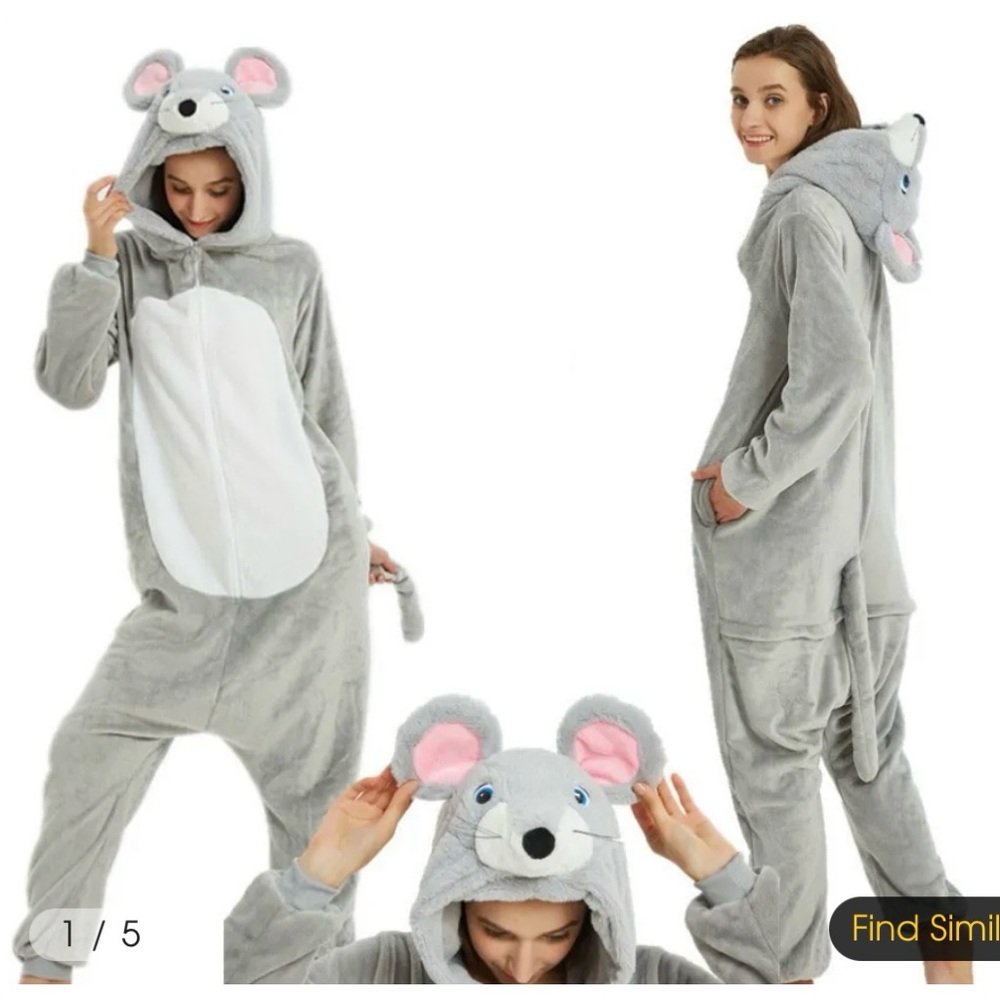 Adorable Mouse Rat Onesie with Ears and Tail Women’s Size S PJs or Costume